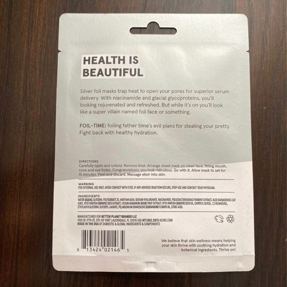 100% Vegan Foil time fortifying silver foil mask
